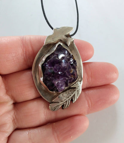 Pendant, Spirit Bird Amethyst in sterling silver