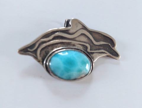 Pendant, Larimar Dolphin in sterling silver