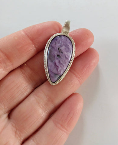 Pendant, Charoite in sterling silver