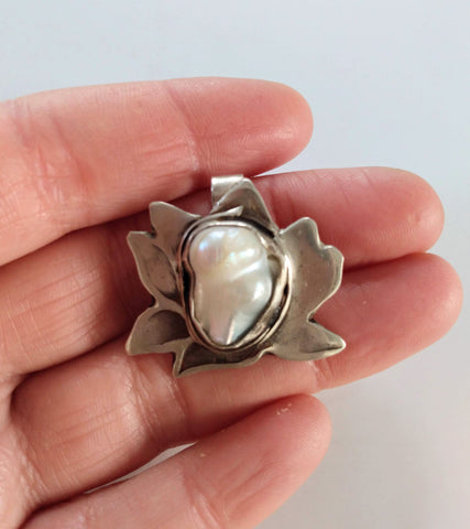 Pendant, Lotus with Freshwater Pearl