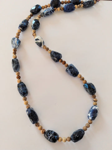 Necklace, Sodalite and picture jasper beaded