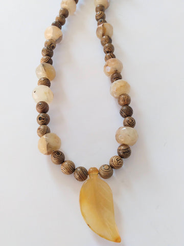 Necklace, Agate and wenge wood beaded