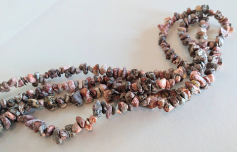 Bead strand, Leopardskin Jasper chip necklace